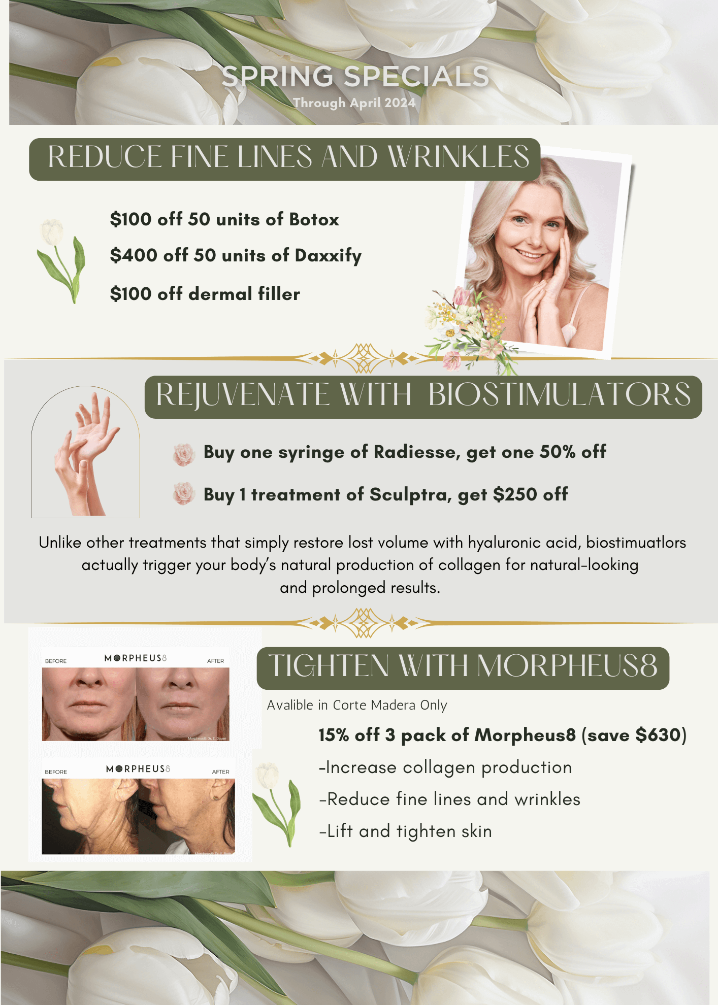 Spring Specials; Botox, Filler, Hydrafacial, Biostimulators, Morpheus8