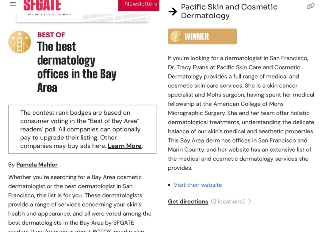 SFGate Best of dermatology off